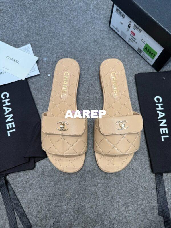 Replica Chanel 25P CC Turnlock Lambskin Slides G38232 Beige 7