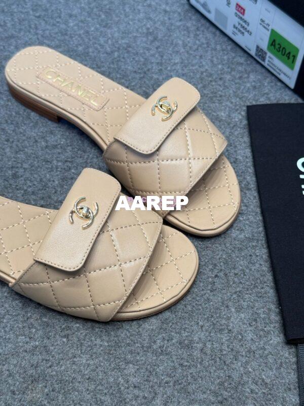 Replica Chanel 25P CC Turnlock Lambskin Slides G38232 Beige 8