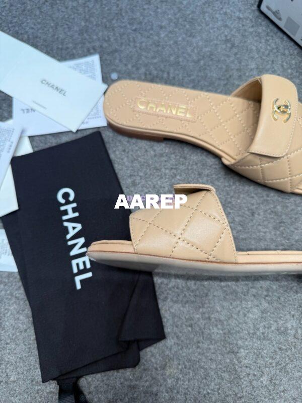 Replica Chanel 25P CC Turnlock Lambskin Slides G38232 Beige 10