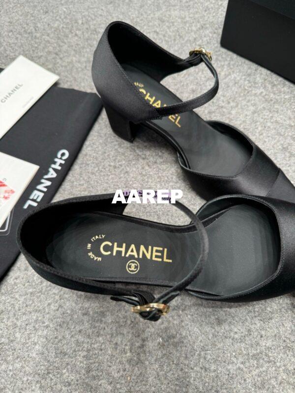Replica Chanel 25P Mary Jane Pointed Pumps 65mm Satin and Grossgrain G46377 Black 2