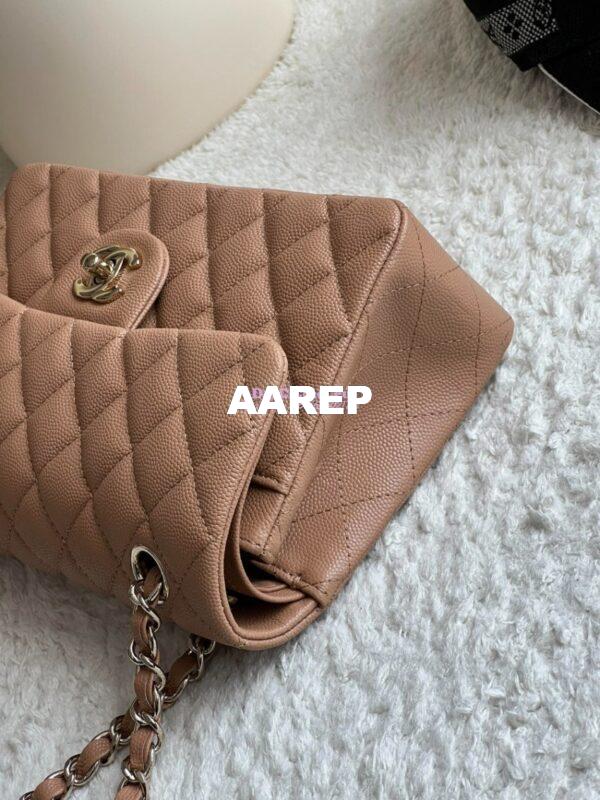 Replica Chanel Small Classic Double Flap Bag in Light Gold Hardware 23cm Quilted Caviar Dark Beige 6