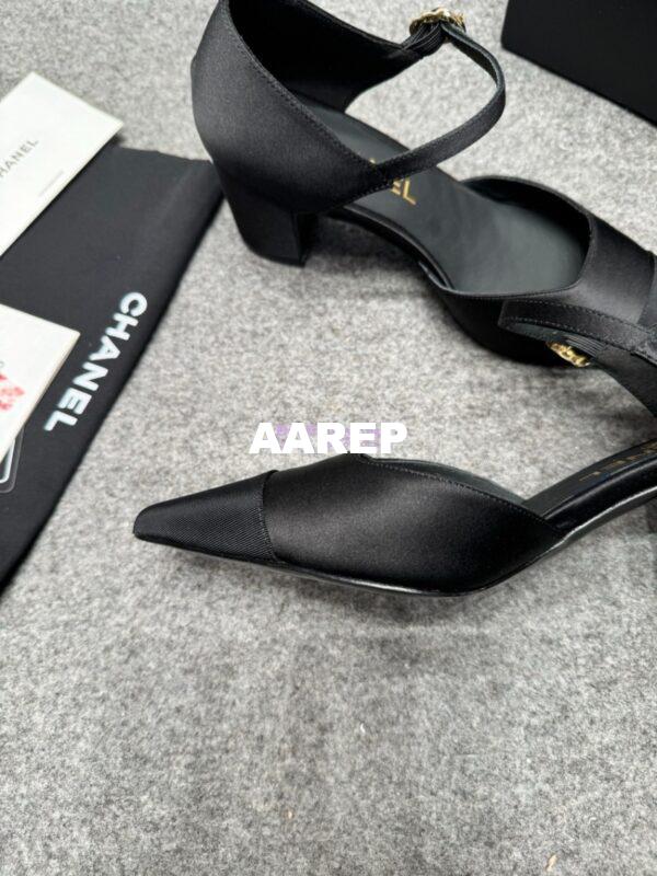 Replica Chanel 25P Mary Jane Pointed Pumps 65mm Satin and Grossgrain G46377 Black 8
