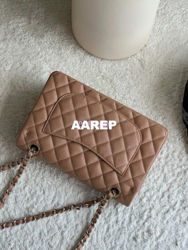 Replica Chanel Small Classic Double Flap Bag in Light Gold Hardware 23cm Quilted Caviar Dark Beige 8