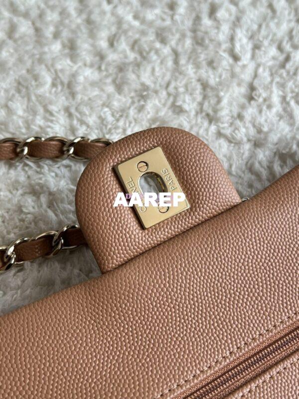 Replica Chanel Small Classic Double Flap Bag in Light Gold Hardware 23cm Quilted Caviar Dark Beige 10