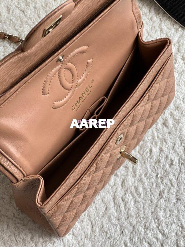 Replica Chanel Small Classic Double Flap Bag in Light Gold Hardware 23cm Quilted Caviar Dark Beige 11