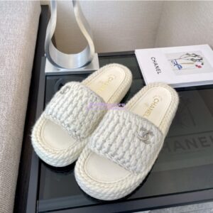 Replica Chanel Metallic Braided Knit Sandals G38189 White 2
