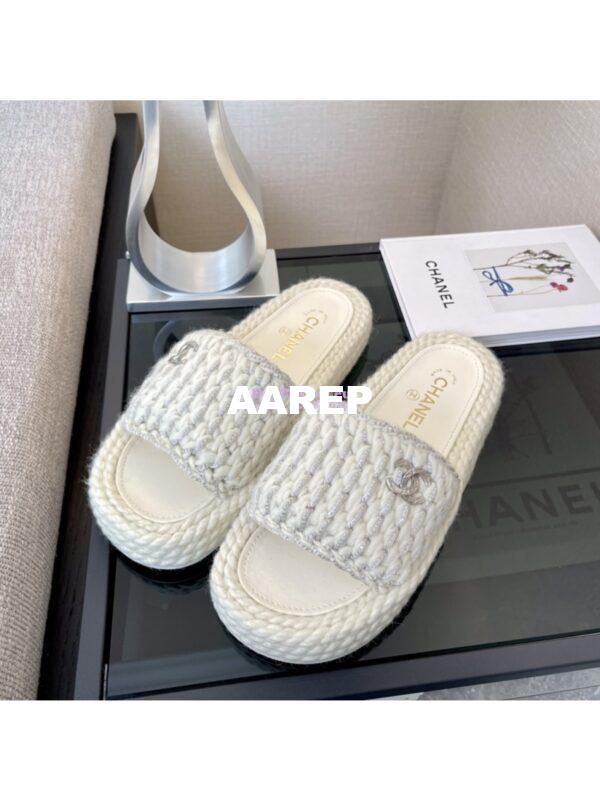 Replica Chanel Metallic Braided Knit Sandals G38189 White 4