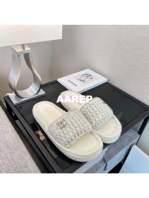 Replica Chanel Metallic Braided Knit Sandals G38189 White 6