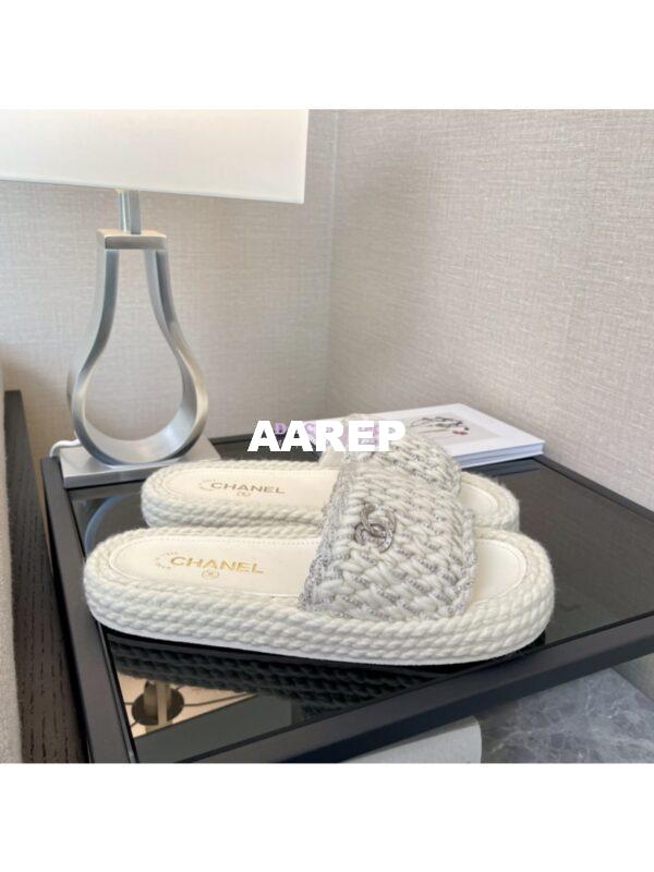 Replica Chanel Metallic Braided Knit Sandals G38189 White 8