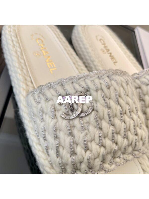 Replica Chanel Metallic Braided Knit Sandals G38189 White 9