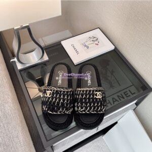 Replica Chanel Metallic Braided Knit Sandals G38189 Black