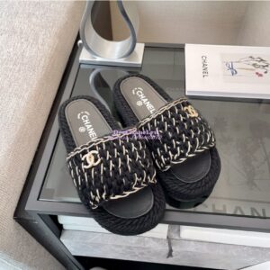 Replica Chanel Metallic Braided Knit Sandals G38189 Black 2