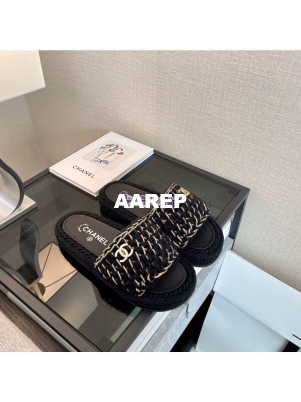 Replica Chanel Metallic Braided Knit Sandals G38189 Black 6