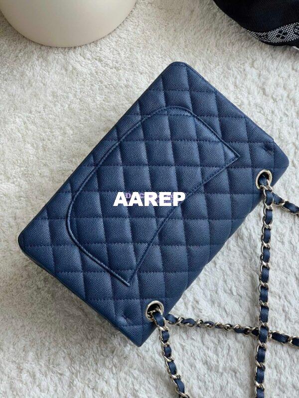 Replica Chanel Small Classic Double Flap Bag in Light Gold Hardware 23cm Quilted Caviar Dark Blue 9