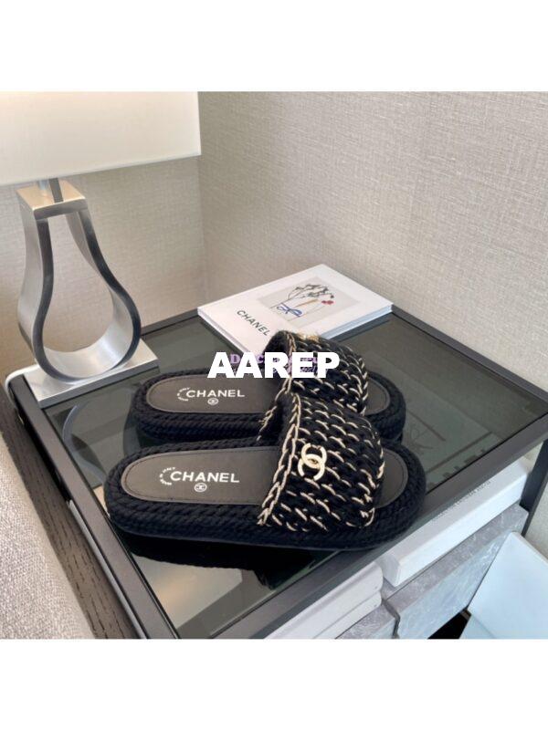 Replica Chanel Metallic Braided Knit Sandals G38189 Black 7