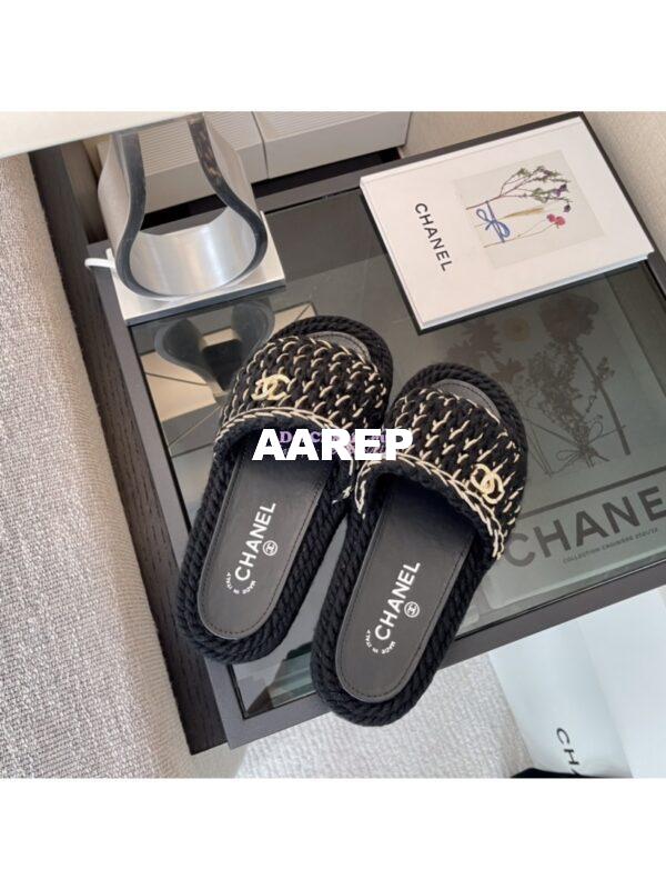 Replica Chanel Metallic Braided Knit Sandals G38189 Black 9