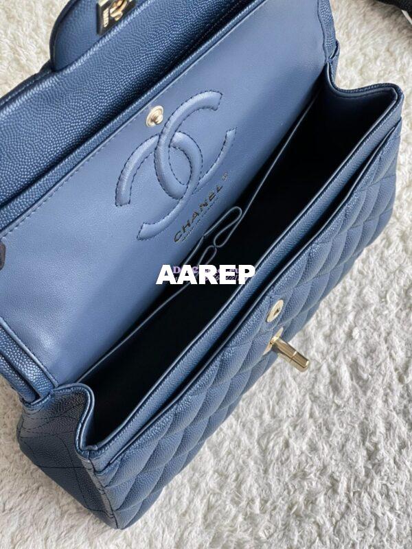 Replica Chanel Small Classic Double Flap Bag in Light Gold Hardware 23cm Quilted Caviar Dark Blue 12