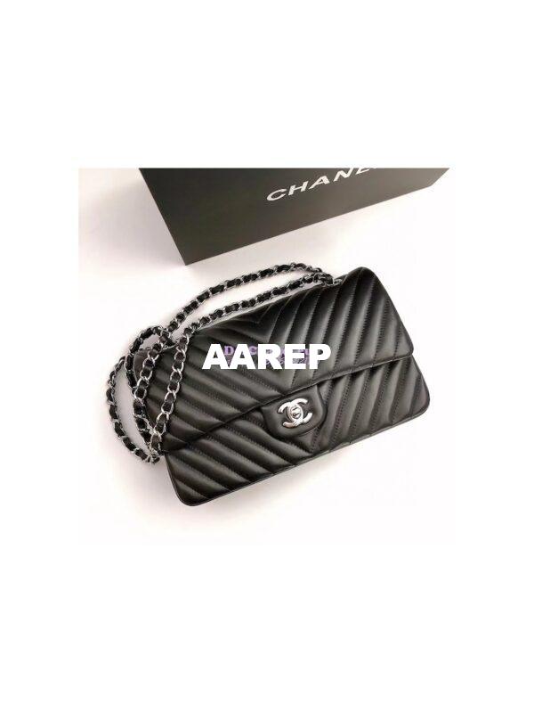 Replica Chanel Chevron Flap 25cm in black Lambskin Bag 3