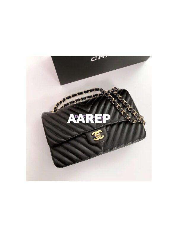 Replica Chanel Chevron Flap 25cm in black Lambskin Bag 10