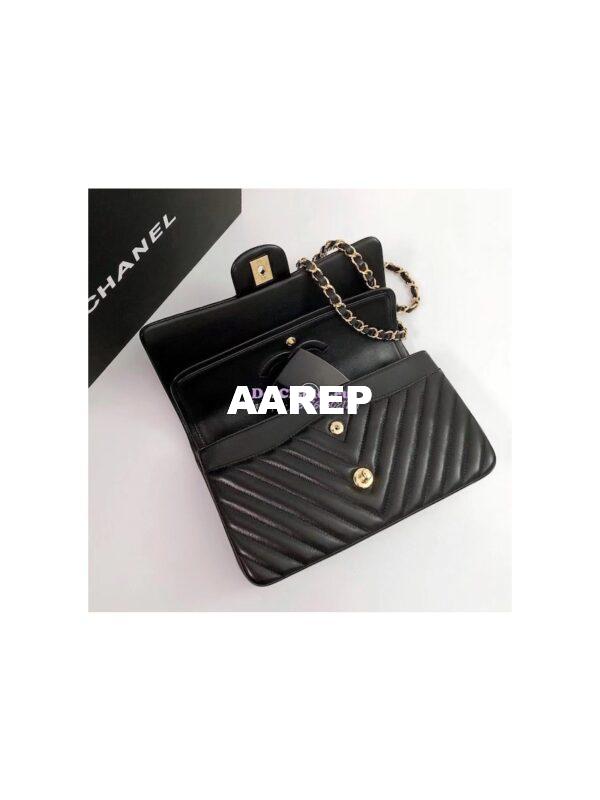 Replica Chanel Chevron Flap 25cm in black Lambskin Bag 14