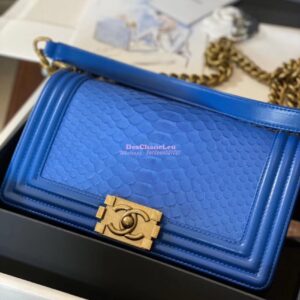 Replica Chanel Blue Python Boy Flap Bag in Matte Gold Hardware