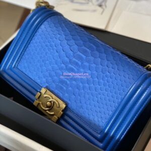 Replica Chanel Blue Python Boy Flap Bag in Matte Gold Hardware 2