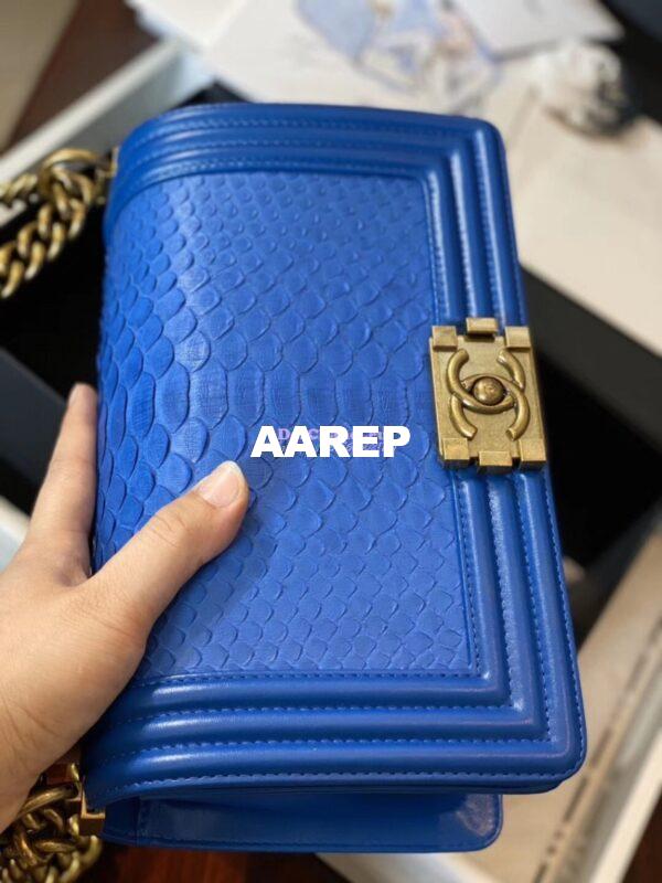 Replica Chanel Blue Python Boy Flap Bag in Matte Gold Hardware 5