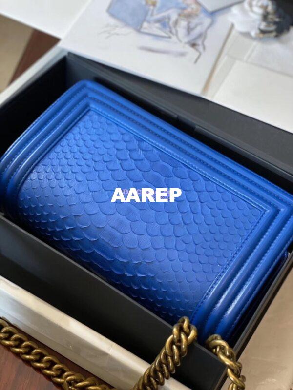 Replica Chanel Blue Python Boy Flap Bag in Matte Gold Hardware 8