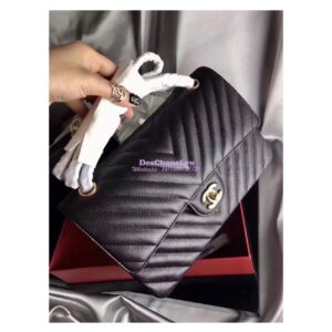 Replica Chanel Classic Flap Caviar Chevron Black Bag