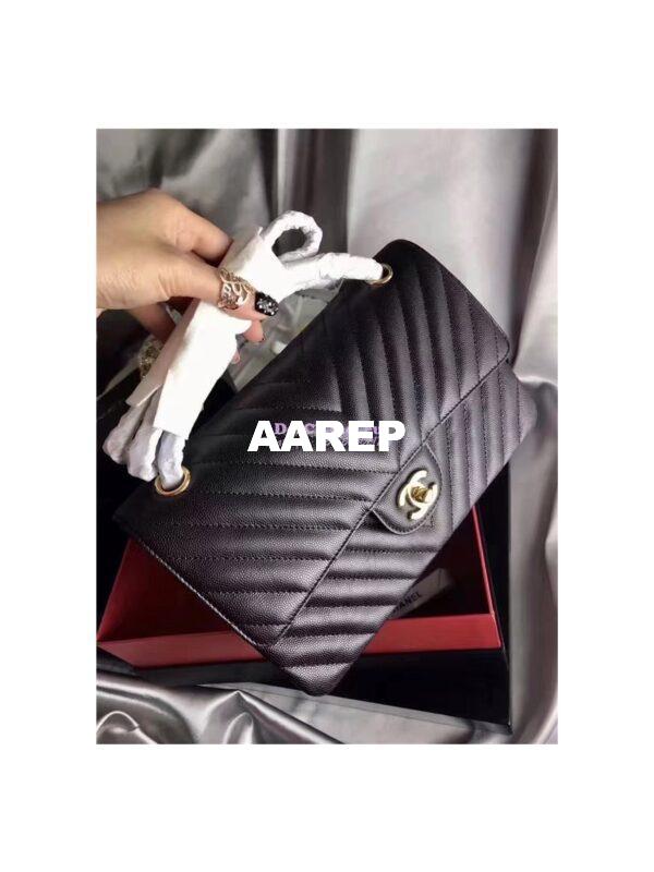 Replica Chanel Classic Flap Caviar Chevron Black Bag