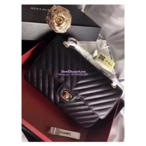 Replica Chanel Classic Flap Caviar Chevron Black Bag 2