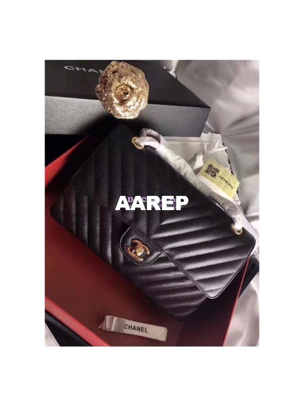Replica Chanel Classic Flap Caviar Chevron Black Bag 2