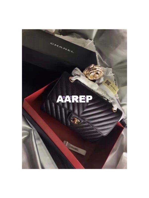 Replica Chanel Classic Flap Caviar Chevron Black Bag 3