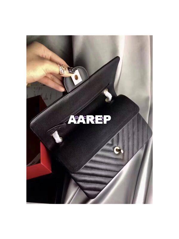 Replica Chanel Classic Flap Caviar Chevron Black Bag 5