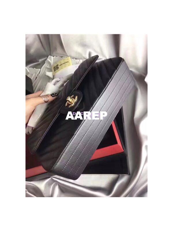 Replica Chanel Classic Flap Caviar Chevron Black Bag 6