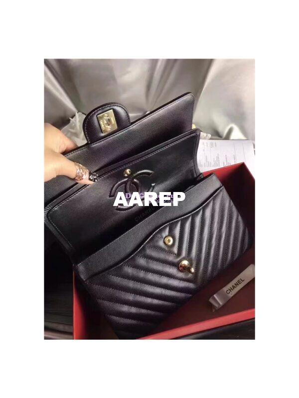 Replica Chanel Classic Flap Caviar Chevron Black Bag 7