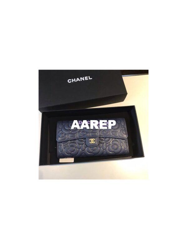 Replica Chanel Camellia Flap Wallet in dark blue lambskin leather A80758 3