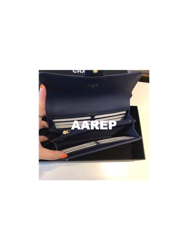 Replica Chanel Camellia Flap Wallet in dark blue lambskin leather A80758 6