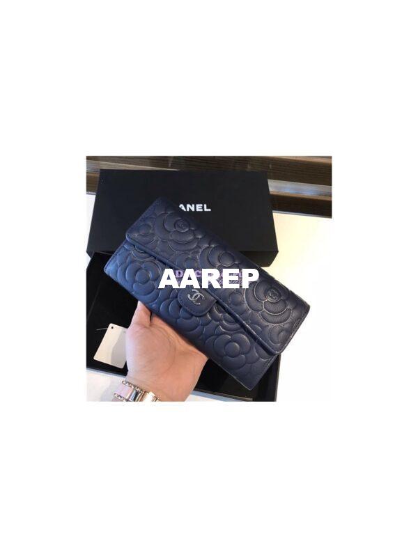 Replica Chanel Camellia Flap Wallet in dark blue lambskin leather A80758 9