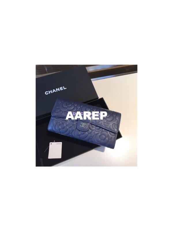 Replica Chanel Camellia Flap Wallet in dark blue lambskin leather A80758 10