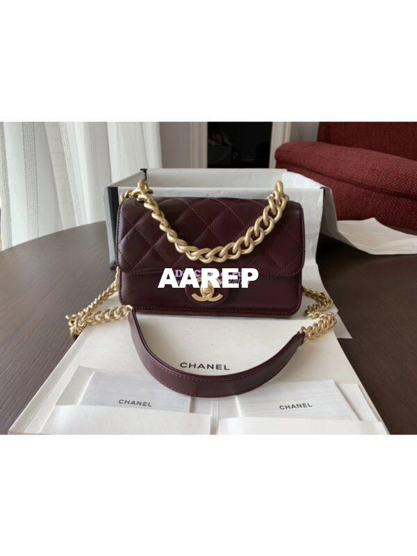 Replica Chanel Small Straight-Lined burgundy Flap Bag A91864