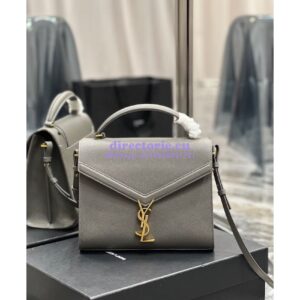 Replica YSL Saint Laurent Cassandra Medium Top Handle In Grain de poudre 578000 Fog