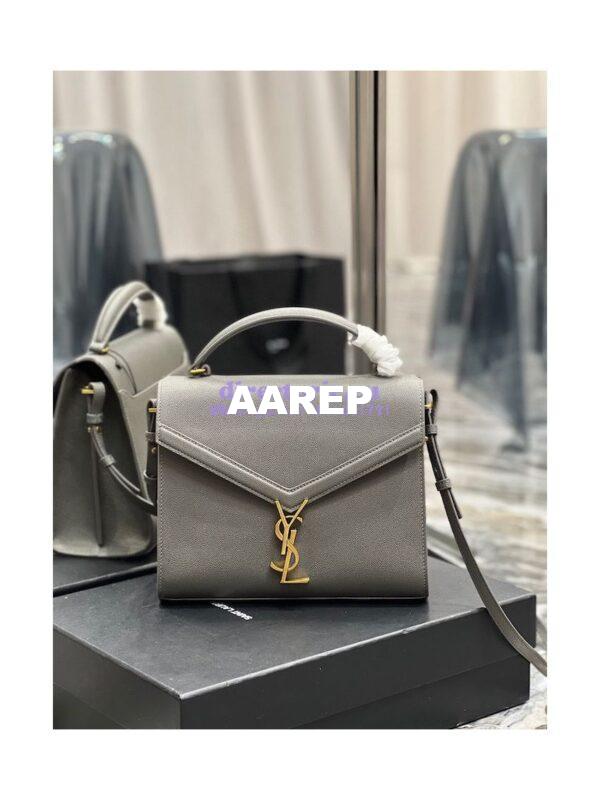 Replica YSL Saint Laurent Cassandra Medium Top Handle In Grain de poudre 578000 Fog 3