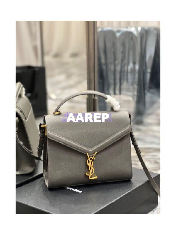 Replica YSL Saint Laurent Cassandra Medium Top Handle In Grain de poudre 578000 Fog 4