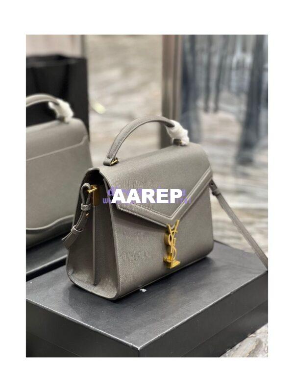 Replica YSL Saint Laurent Cassandra Medium Top Handle In Grain de poudre 578000 Fog 5
