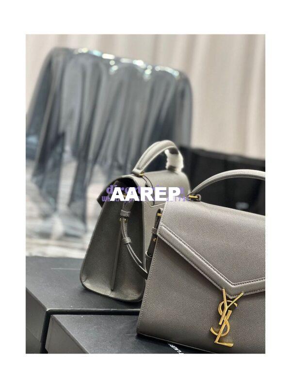Replica YSL Saint Laurent Cassandra Medium Top Handle In Grain de poudre 578000 Fog 6