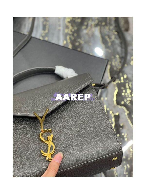 Replica YSL Saint Laurent Cassandra Medium Top Handle In Grain de poudre 578000 Fog 11