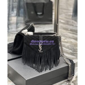 Replica YSL Saint Laurent College Medium Chain Bag In Light Suede With Fringes 531705 Black