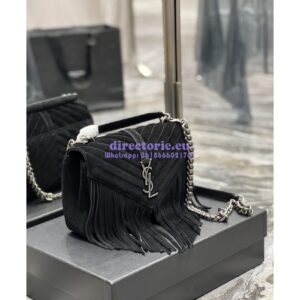 Replica YSL Saint Laurent College Medium Chain Bag In Light Suede With Fringes 531705 Black 2