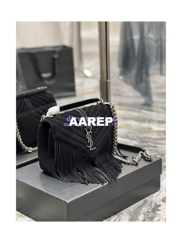 Replica YSL Saint Laurent College Medium Chain Bag In Light Suede With Fringes 531705 Black 4